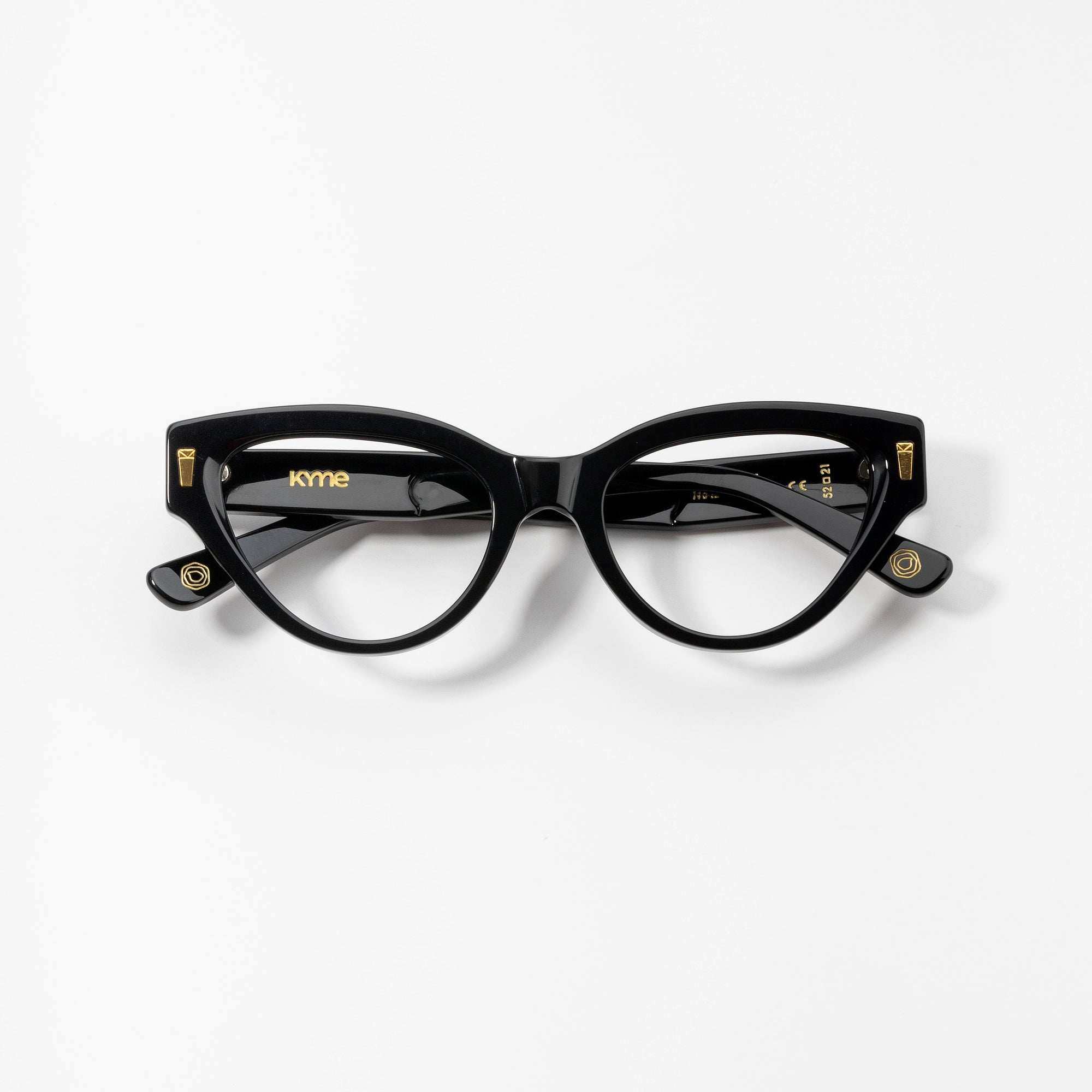 Kyme Eyewear Kyme Elisa Black Sunglasses - Handmade Cat-Eye Italian Eyewear. Color Black, Size Medium
