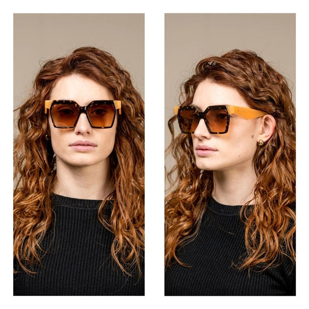 Kyme Eyewear Clio: oversize squared sunglasses. Color Green/Tortoise, Material Acetate cellulose, Size Large