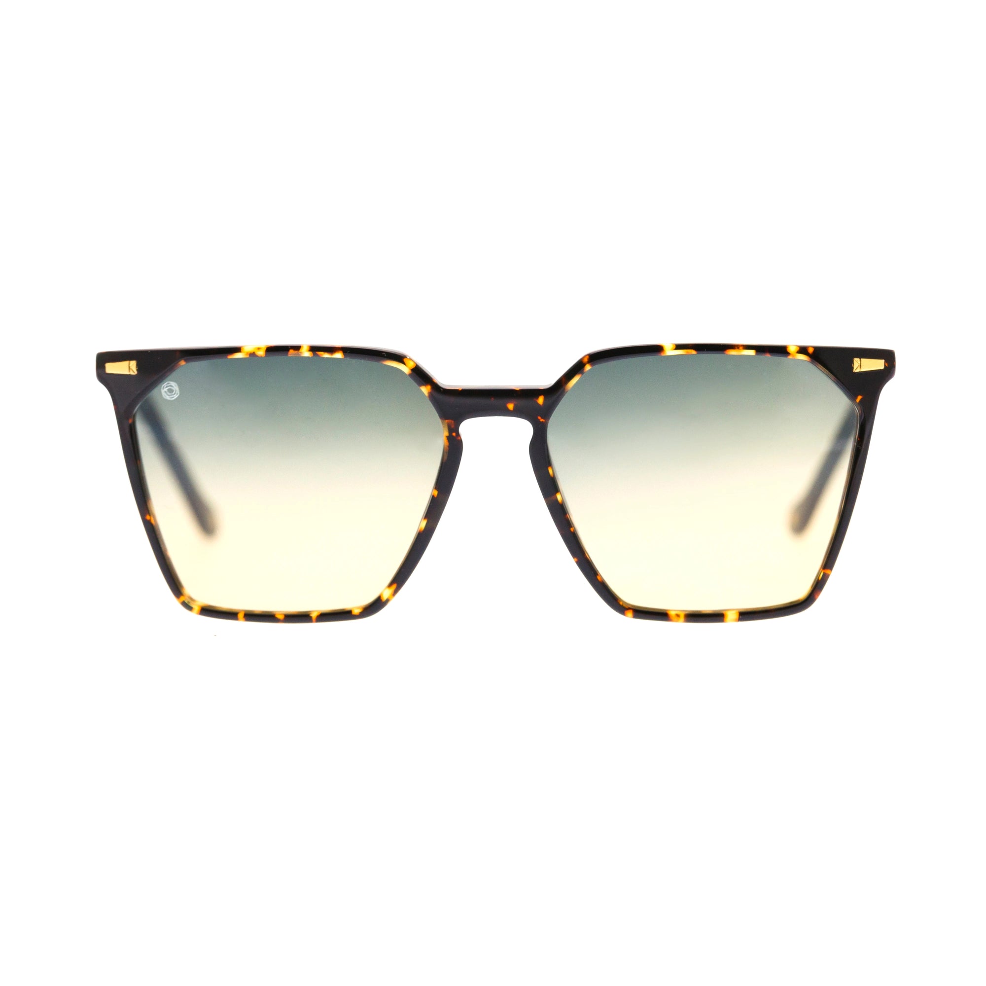 Kyme Eyewear Gracebay: oversized ultralite acetate squared sunglasses. Color Dark avana/teal, Material Acetate cellulose, Size Large