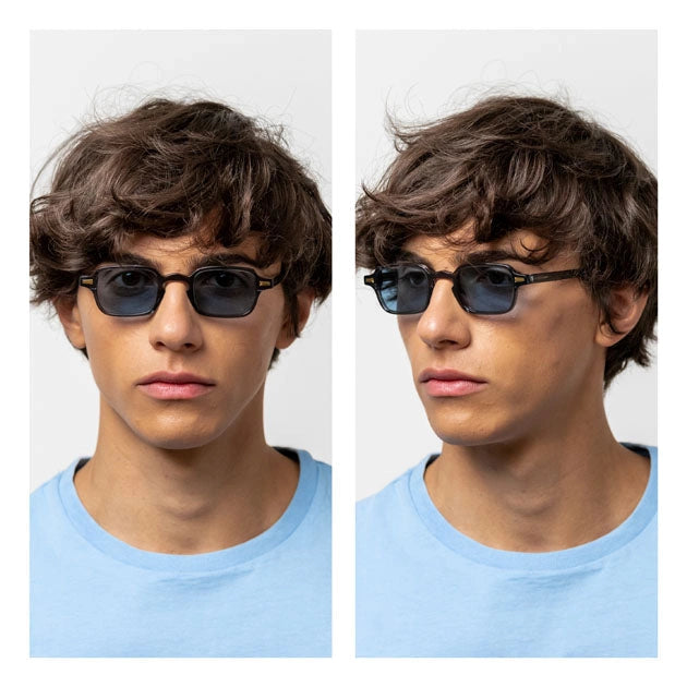 Kyme Eyewear Luigi: rectangular vintage sunglasses. Color Transparent grey, Material Medium, Size Acetate cellulose