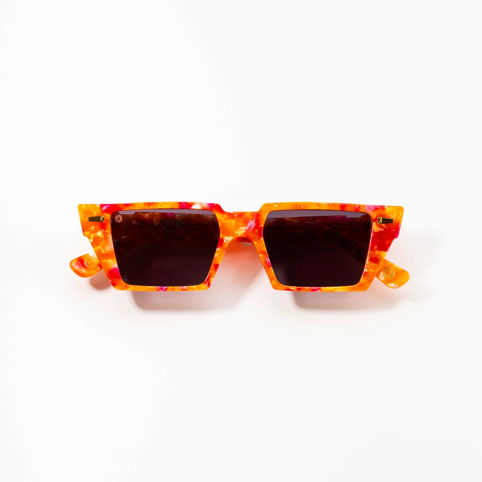 Kyme Eyewear Hype: cat-eye rectangular streetwear sunglasses. Multicolor Orange, Material Acetate cellulose, Size Large