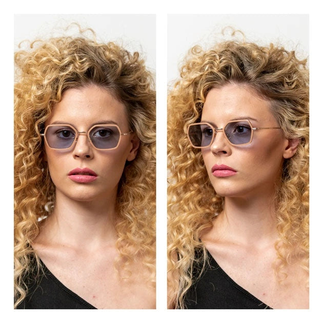Kyme Eyewear Ben: squared vintage sunglasses. Color Champagne, Material Stainless steel/Acetate, Size Medium