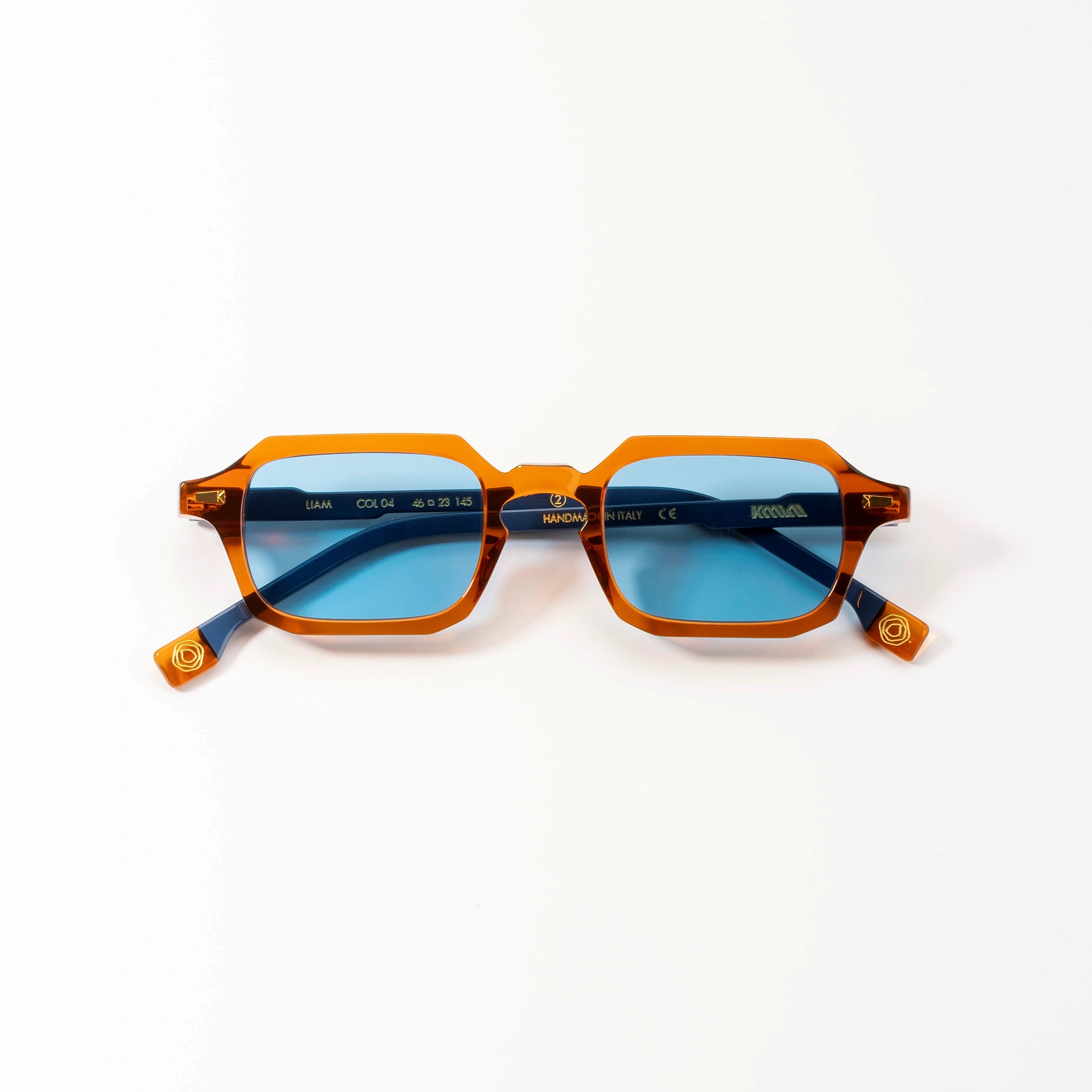 Kyme Eyewear Kyme Liam: Geometric Italian Sunglasses. Color Blue/Orange, Material Acetate cellulose, Size Medium