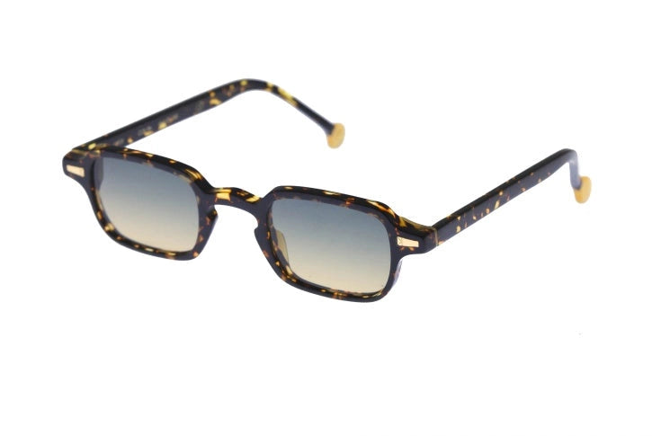 Kyme Eyewear Luigi: rectangular vintage sunglasses. Color Dark avana/turquoise, Material Medium, Size Acetate cellulose