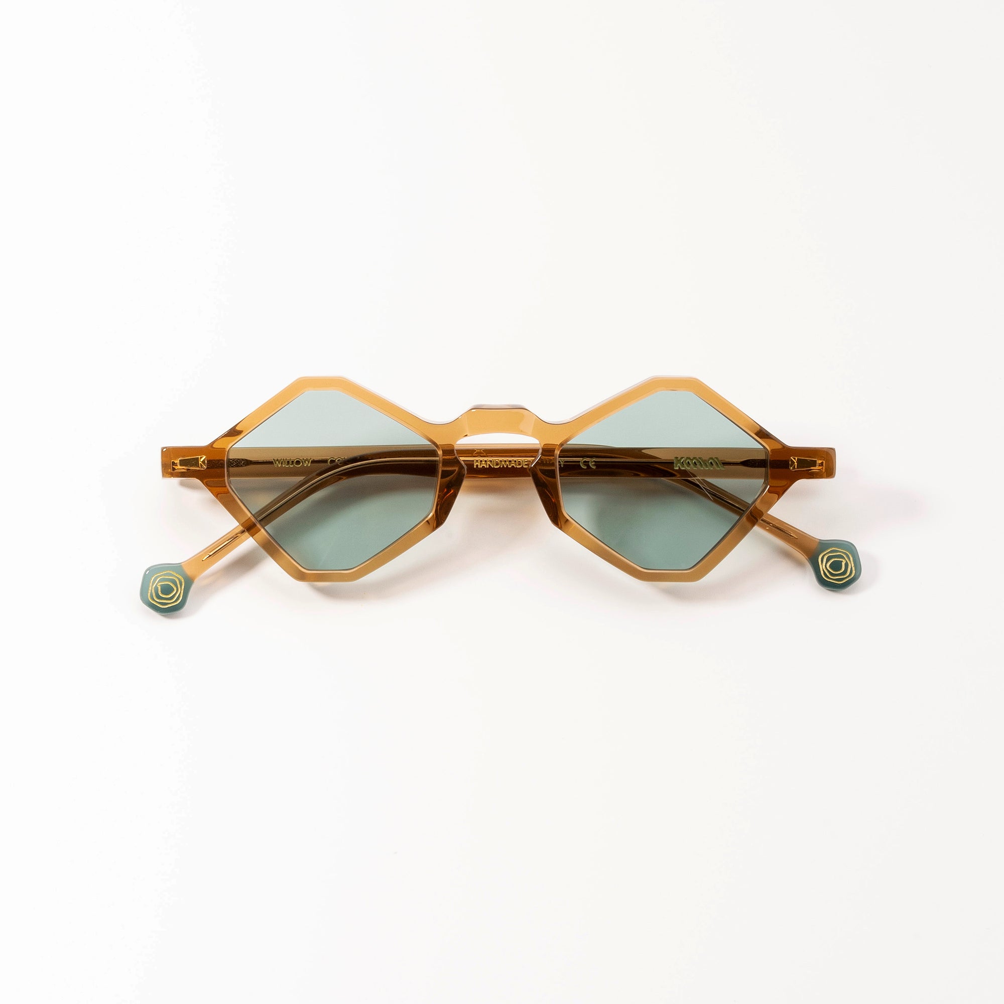 Kyme Eyewear Willow: Diamond-shaped Italian Sunglasses. Color Gold, Material Acetate Cellulose, Size Medium
