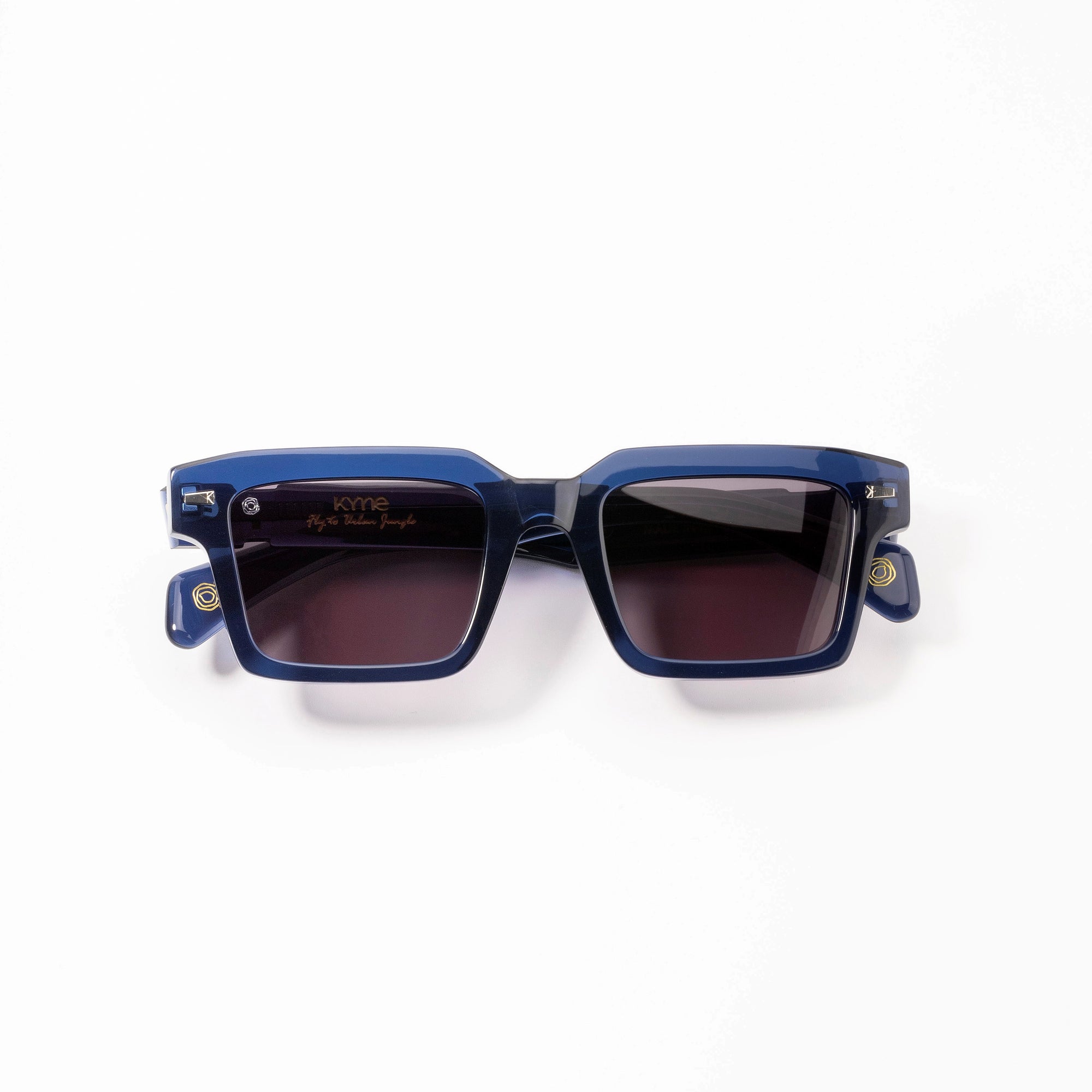 Kyme Eyewear Kyme Edge Blue Sunglasses - Bold Handmade Italian Eyewear. Color Blue, Size Medium