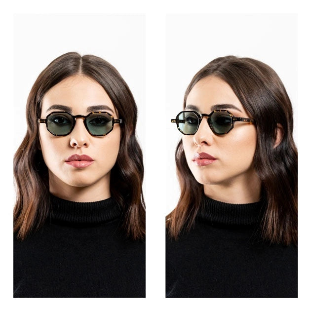 Kyme Eyewear Rio: vintage octagonal sunglasses. Color Tobacco, Material Acetate cellulose, Size Small