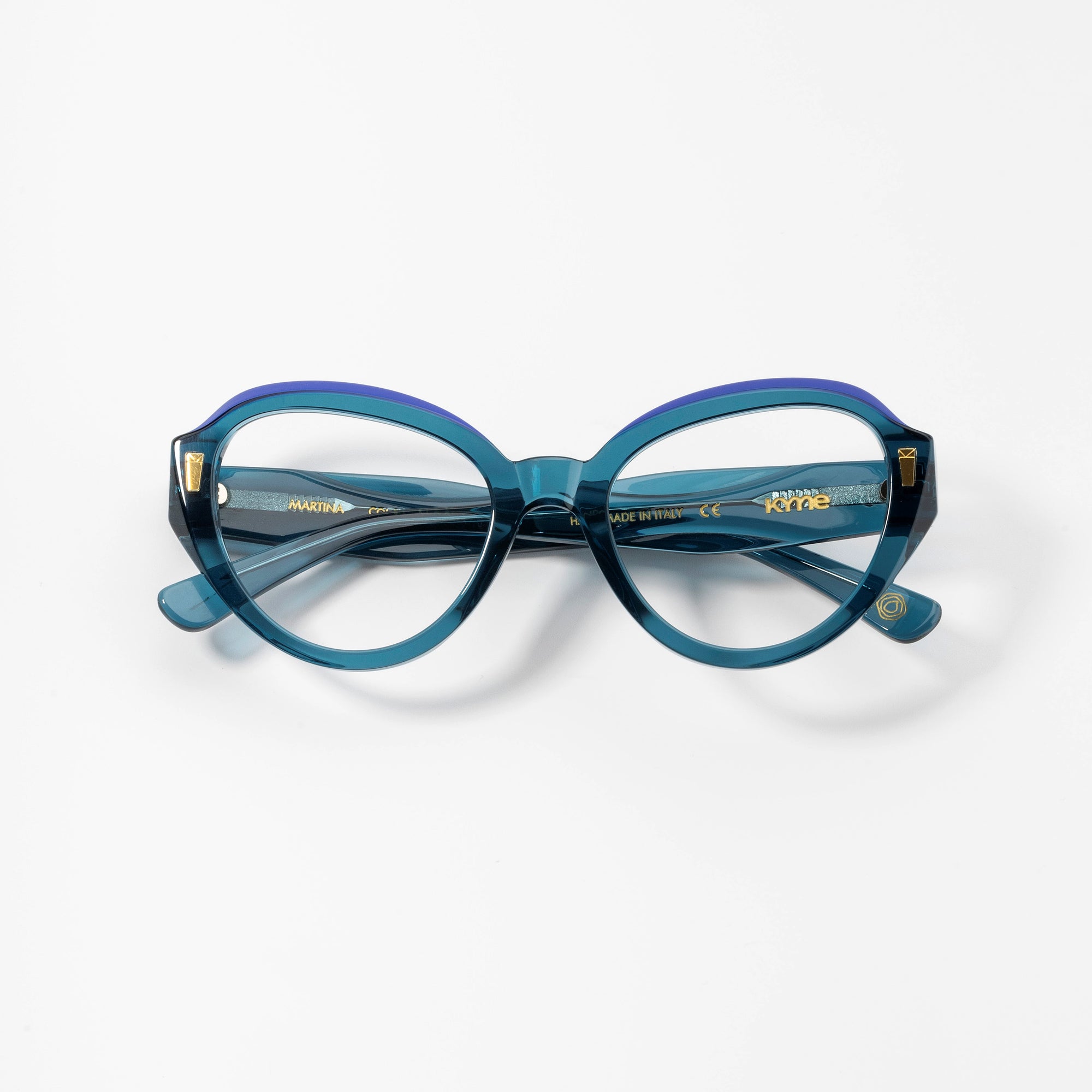 Kyme Eyewear Kyme Martina Blue Sunglasses - Handmade Round Italian Eyewear. Color Blue, Size Medium