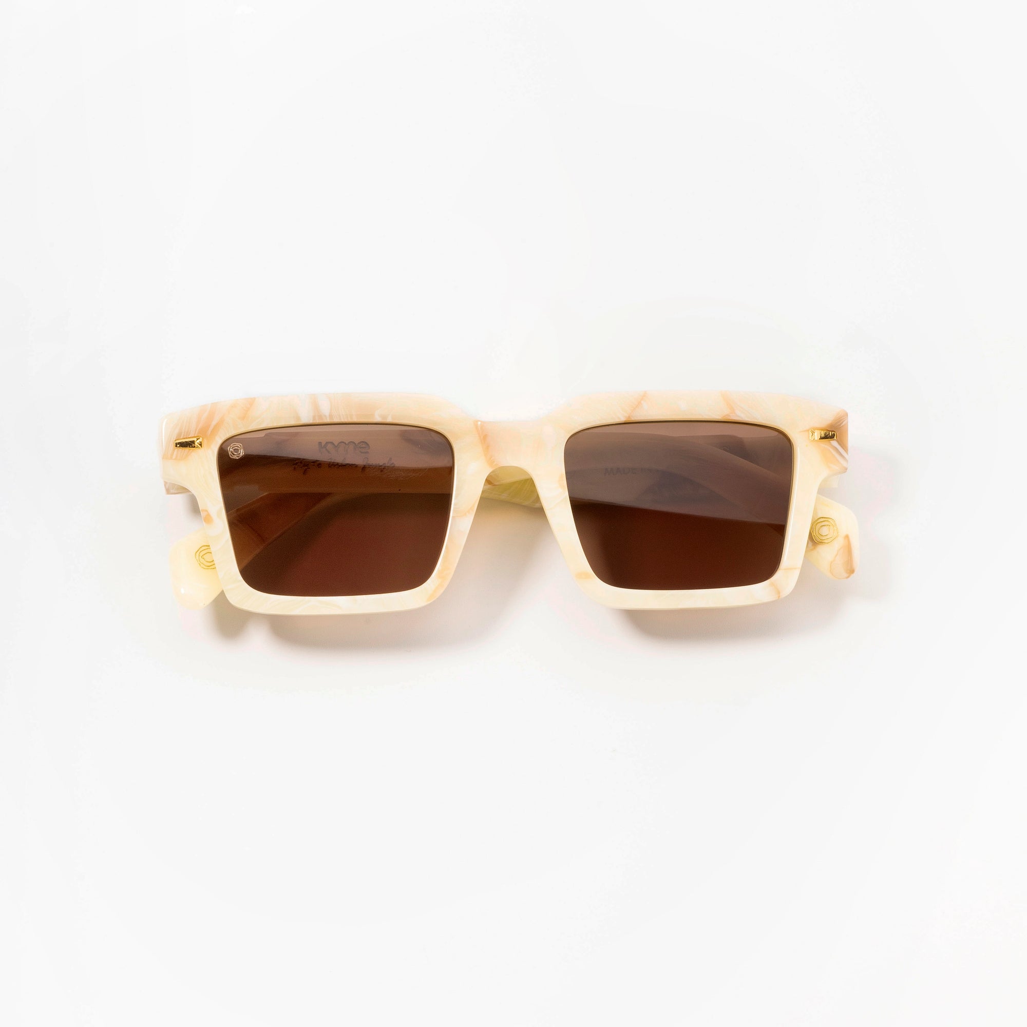 Kyme Eyewear Kyme Edge Black Sunglasses - Bold Handmade Italian Eyewear. Color Yellow Gold, Size Medium