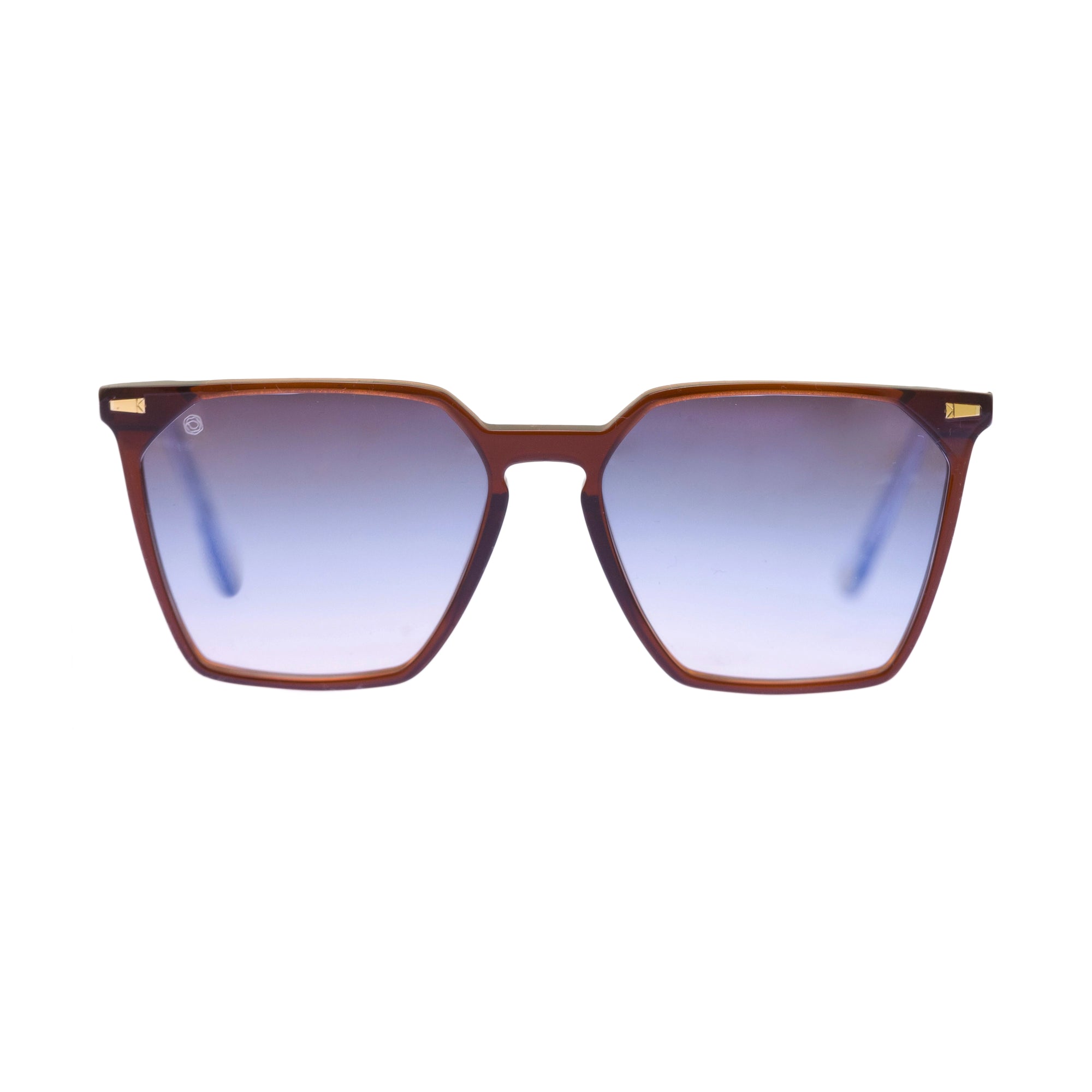 Kyme Eyewear Gracebay: oversized ultralite acetate squared sunglasses. Color Dark avana/teal, Material Acetate cellulose, Size Large
