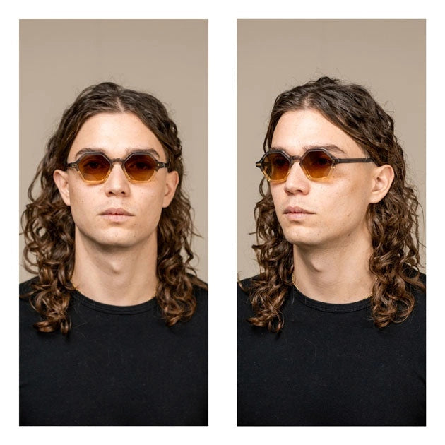 Kyme Eyewear COLE3: hexagonal vintage sunglasses. Color Gradient grey, Material Acetate cellulose, Size Small