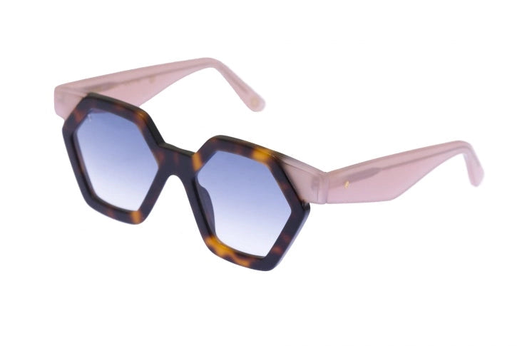 Kyme Eyewear Christie: rhomboidal sunglasses. Color Black/Dark Tortoise, Material Acetate cellulose, Size Large
