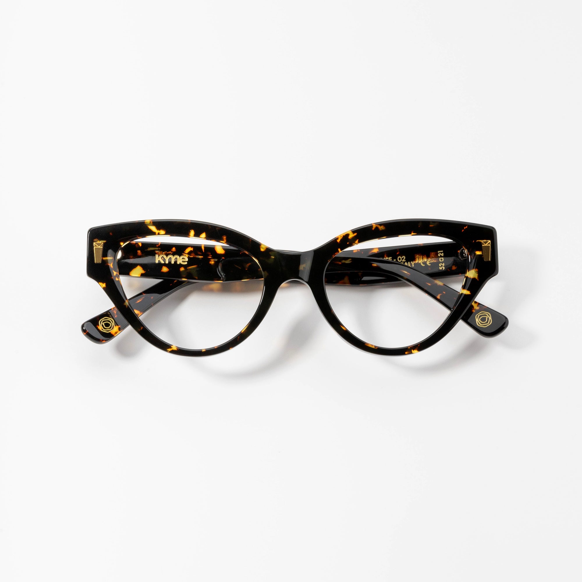 Kyme Eyewear Kyme Elisa Dark Avana Sunglasses - Handmade Cat-Eye Italian Eyewear. Color Dark Avana, Size Medium