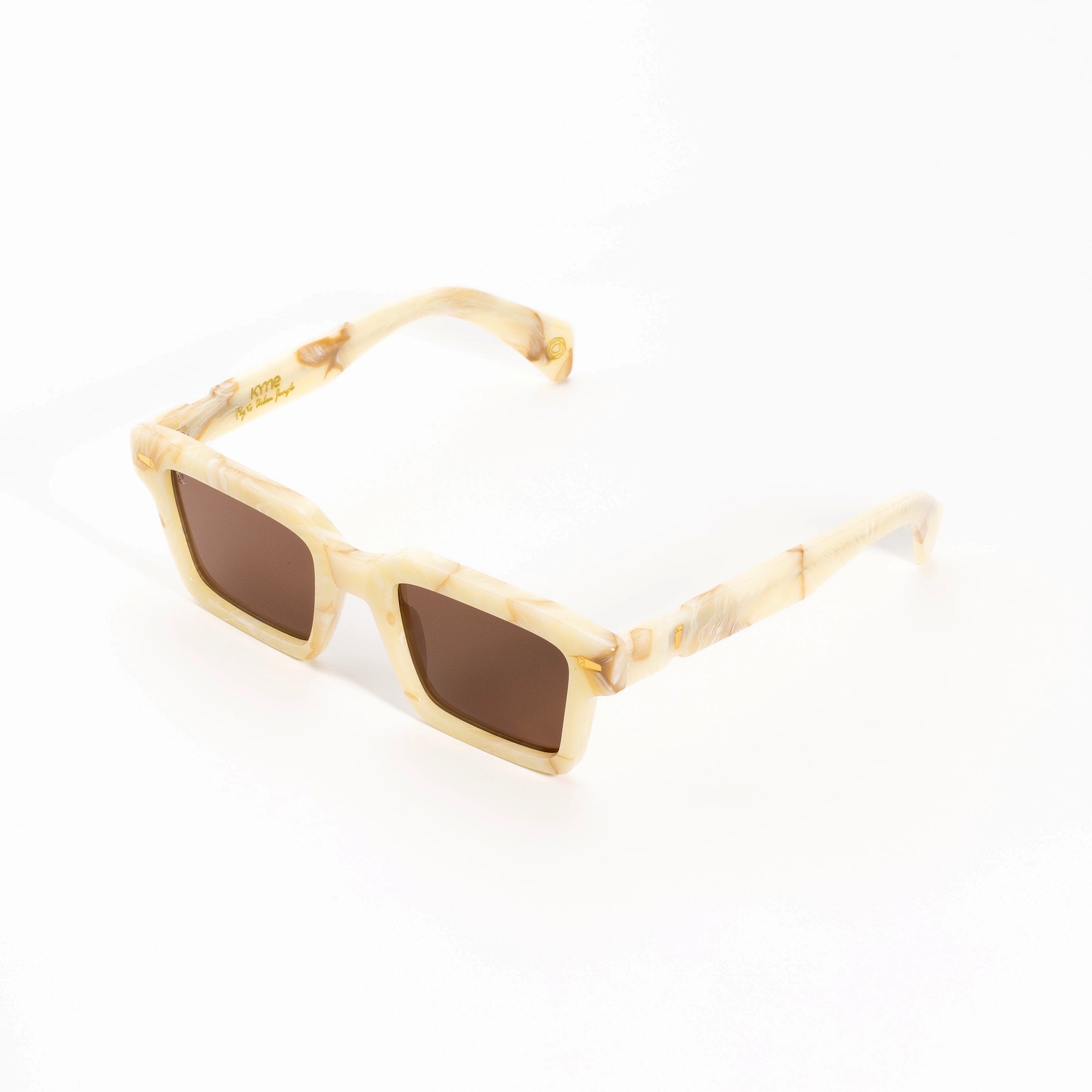 Kyme Eyewear Kyme Edge Black Sunglasses - Bold Handmade Italian Eyewear. Color Yellow Gold, Size Medium