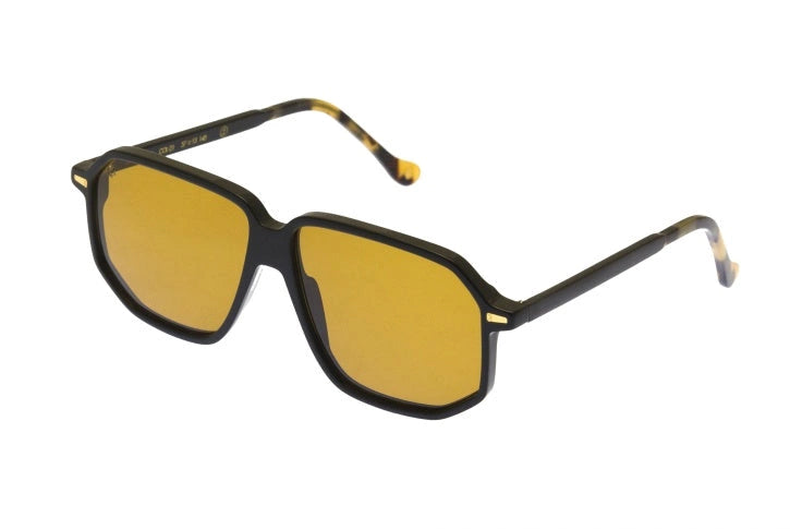 Kyme Eyewear Sebastien: oversized ultralite acetate aviator sunglasses. Color Camou black/teal, Material Acetate cellulose, Size XL