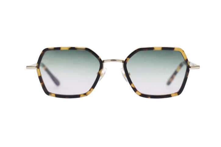 Kyme Eyewear Ben: squared vintage sunglasses. Color Dark avana/Champagne, Material Stainless steel/Acetate, Size Medium