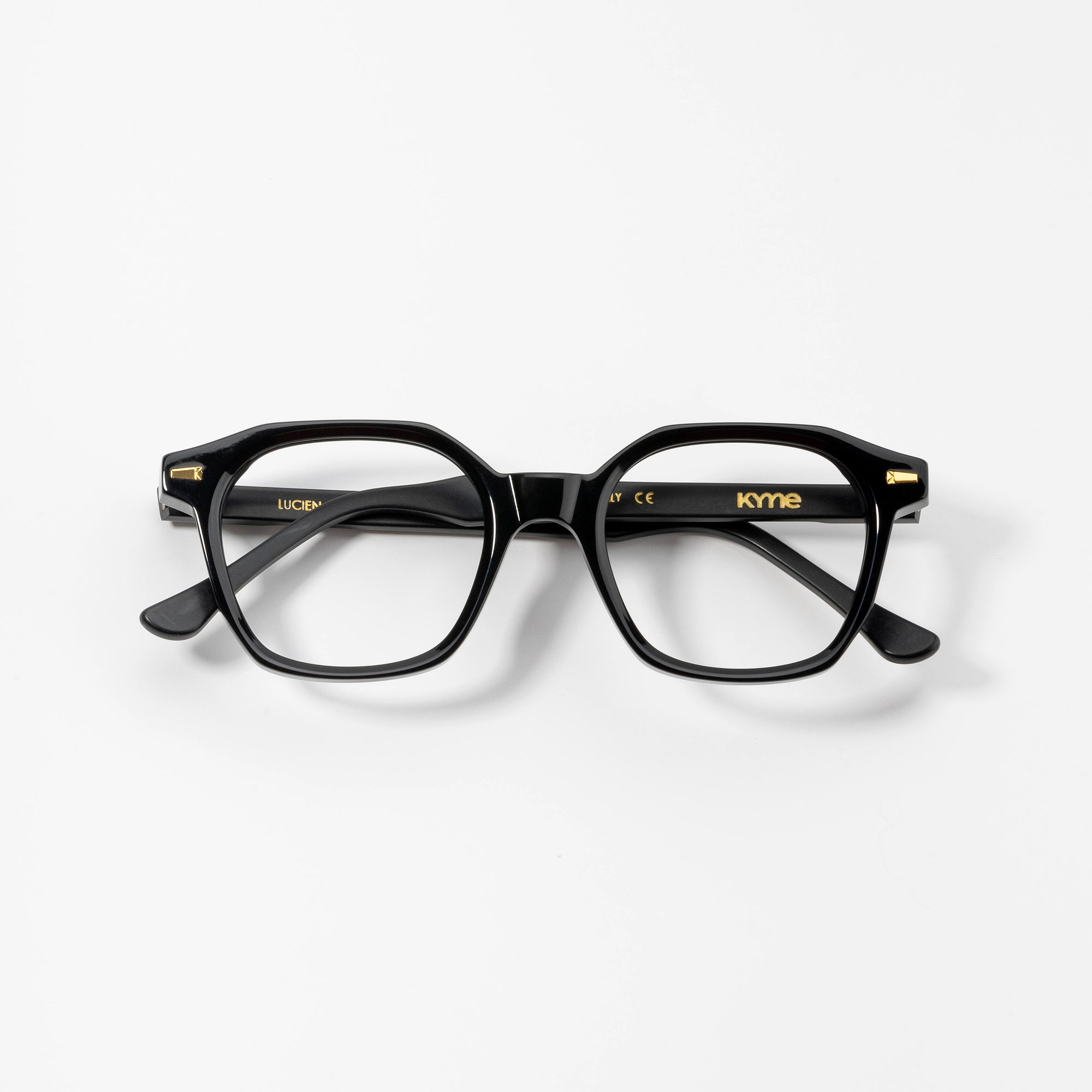 Kyme Eyewear Kyme Lucien Black Sunglasses - Handmade Italian Geometric Eyewear. Color Black, Size Medium