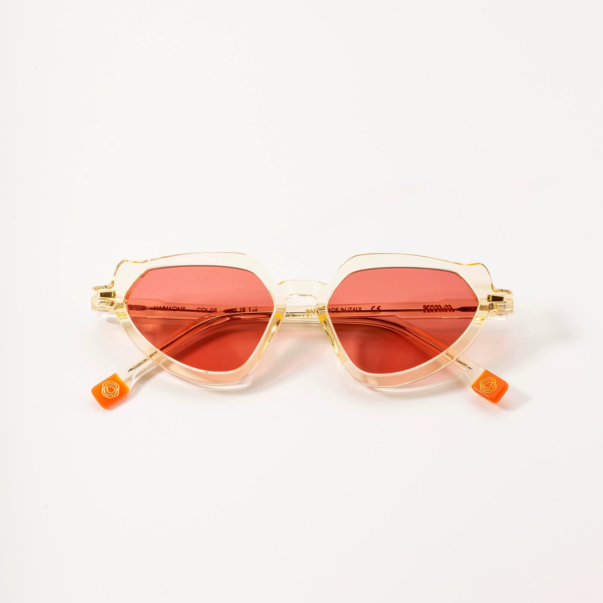 Kyme Eyewear Kyme Harmony: Geometric Italian Sunglasses with Vintage Flair. Color White/Orange, Material Acetate cellulose, Size Medium