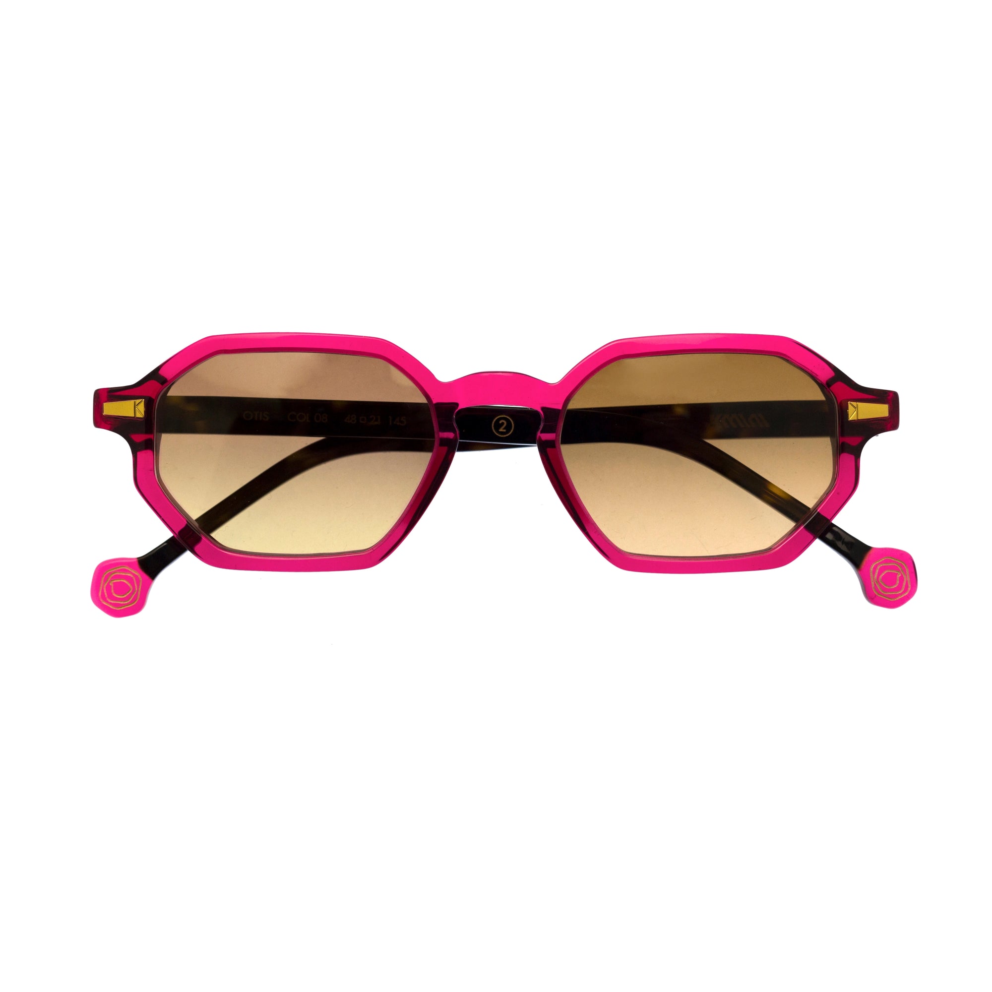 Kyme Eyewear Otis: octagonal vintage sunglasses. Color Strawberry, Material Acetate cellulose, Size Small