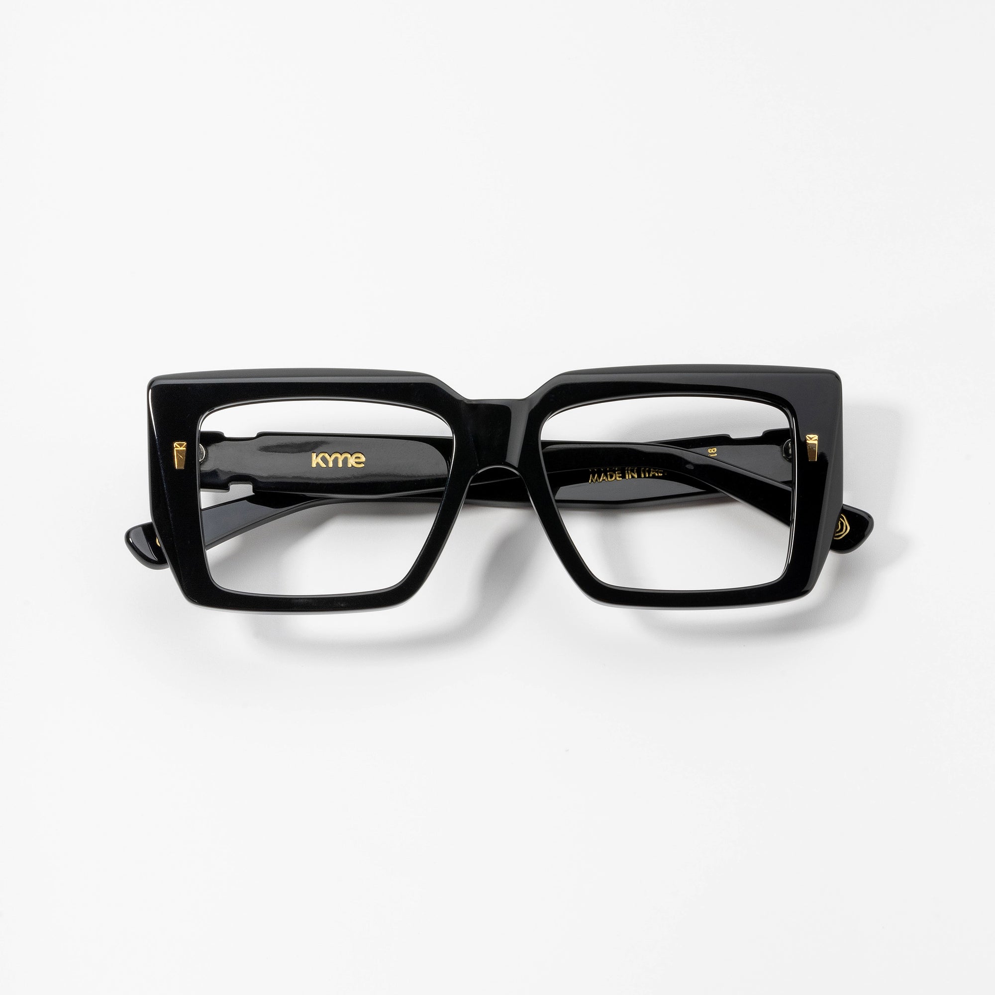 Kyme Eyewear Kyme Thalia Black Sunglasses - Handmade Geometric Italian Eyewear. Color Black, Size Medium