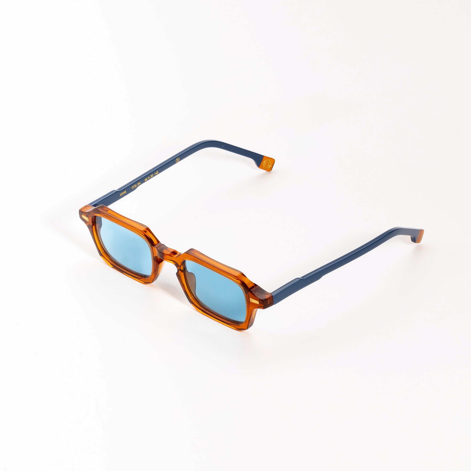 Kyme Eyewear Kyme Liam: Geometric Italian Sunglasses. Color Blue/Orange, Material Acetate cellulose, Size Medium