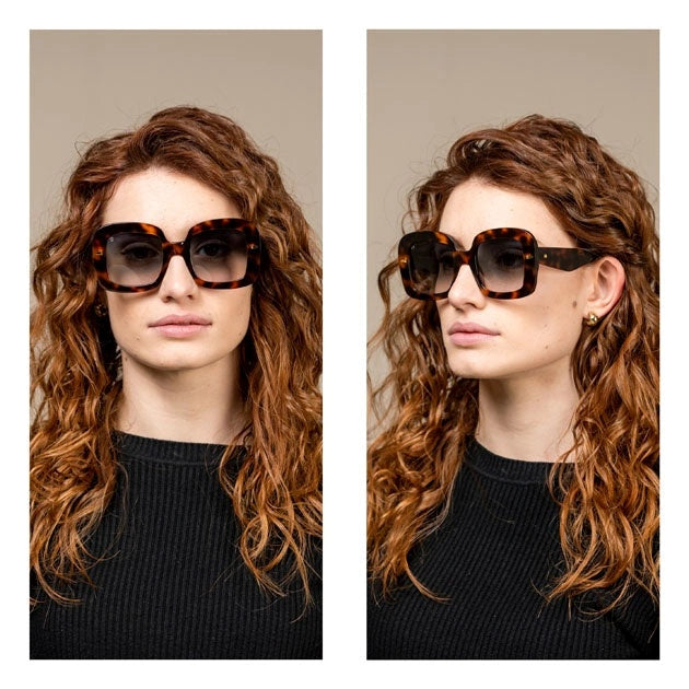 Kyme Eyewear Atena: oversize squared sunglasses. Color Camouflage blue/pink, Material Acetate cellulose, Size Large