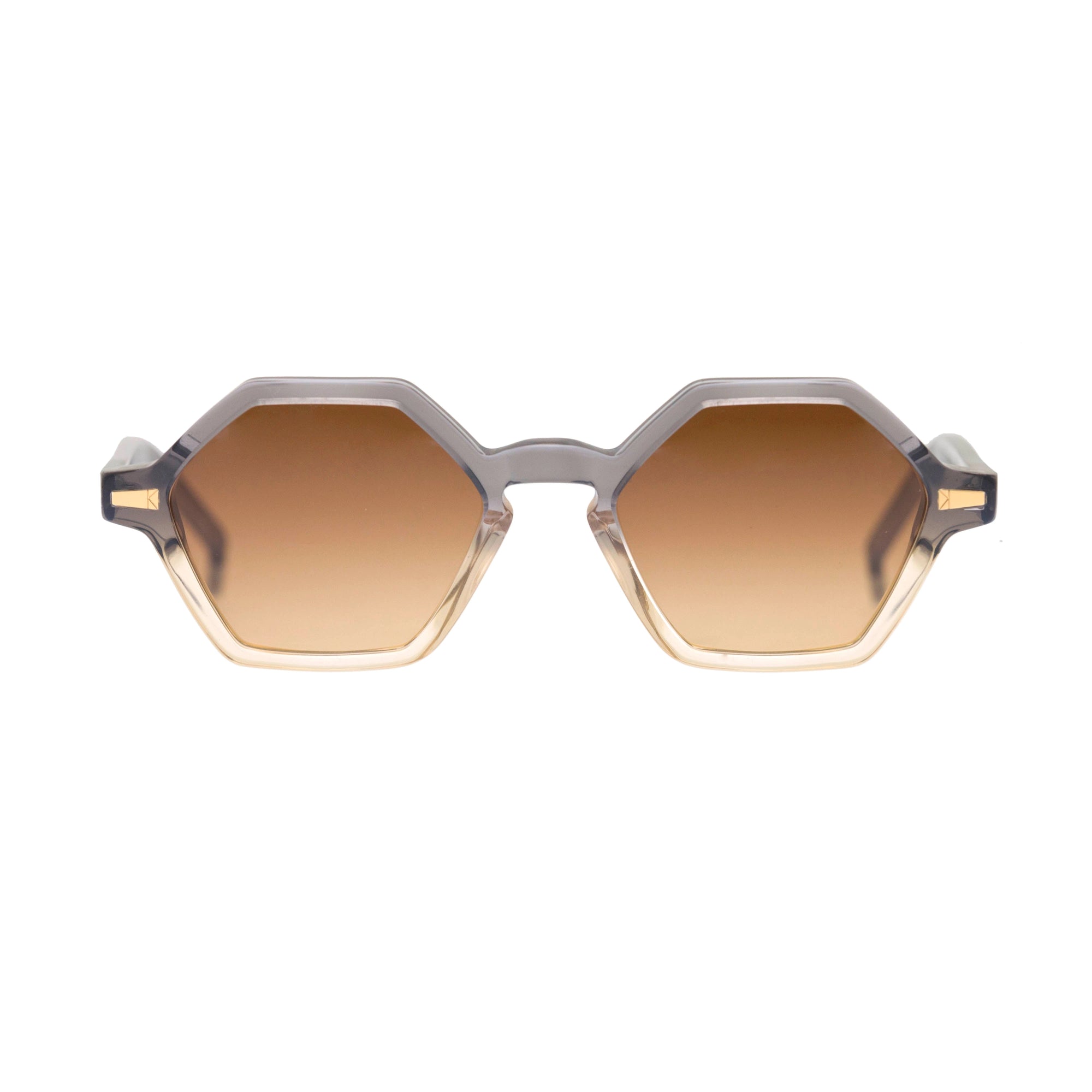 Kyme Eyewear COLE3: hexagonal vintage sunglasses. Color Gradient grey, Material Acetate cellulose, Size Small