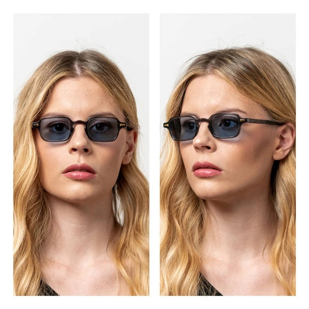 Kyme Eyewear Luigi: rectangular vintage sunglasses. Color Transparent grey, Material Medium, Size Acetate cellulose