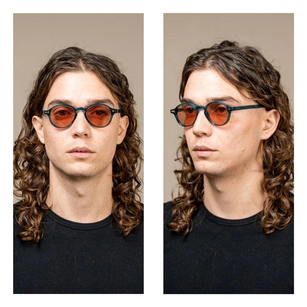 Kyme Eyewear Ezio: aviator vintage sunglasses. Color Petroleum, Material Acetate cellulose, Size Small