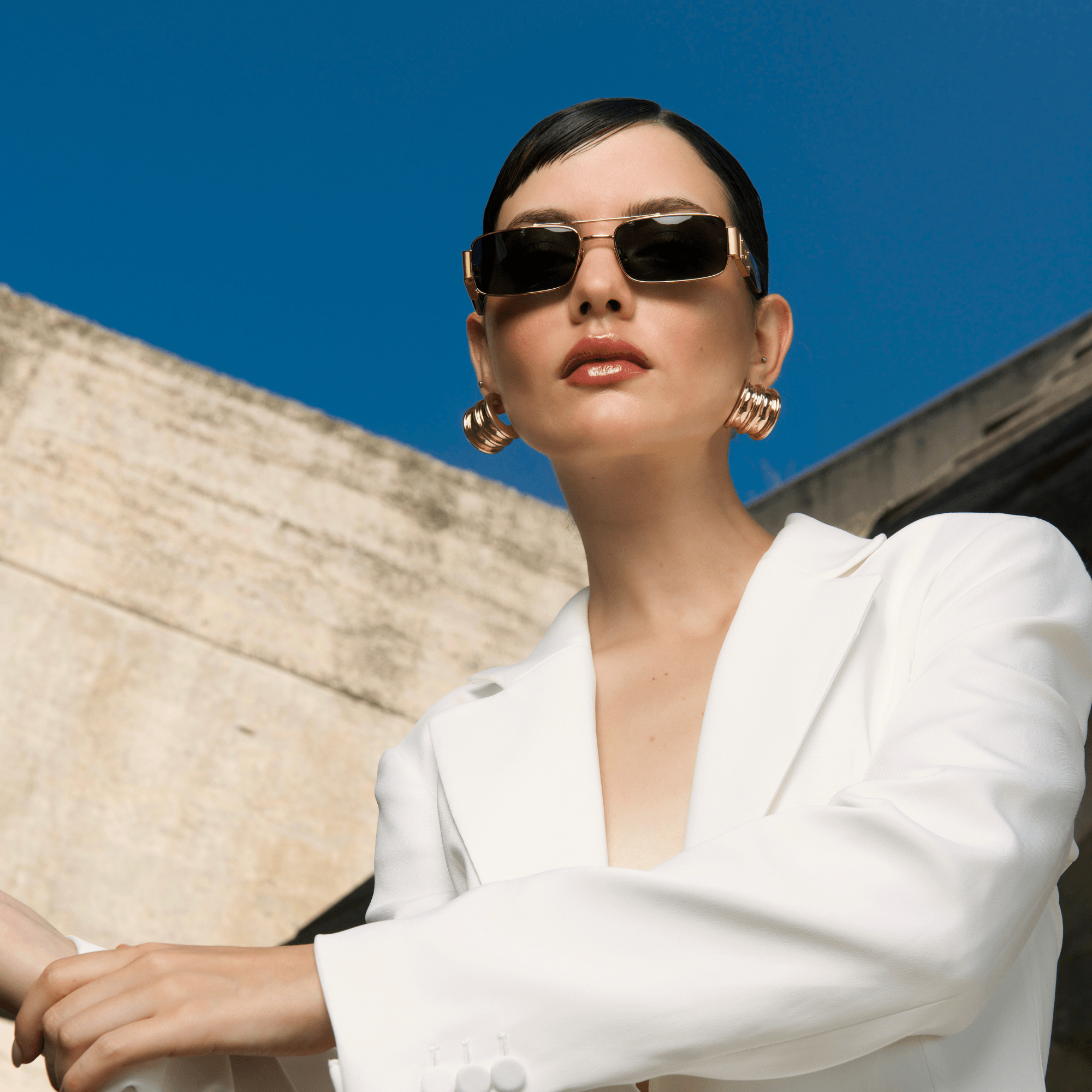 Joey Sunglasses in 22K Gold and Grey