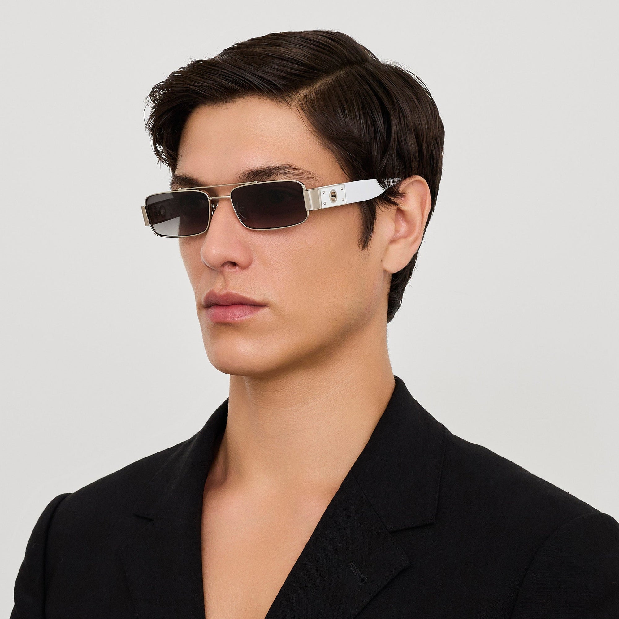 Joey Sunglasses in 22K White Gold and Grey