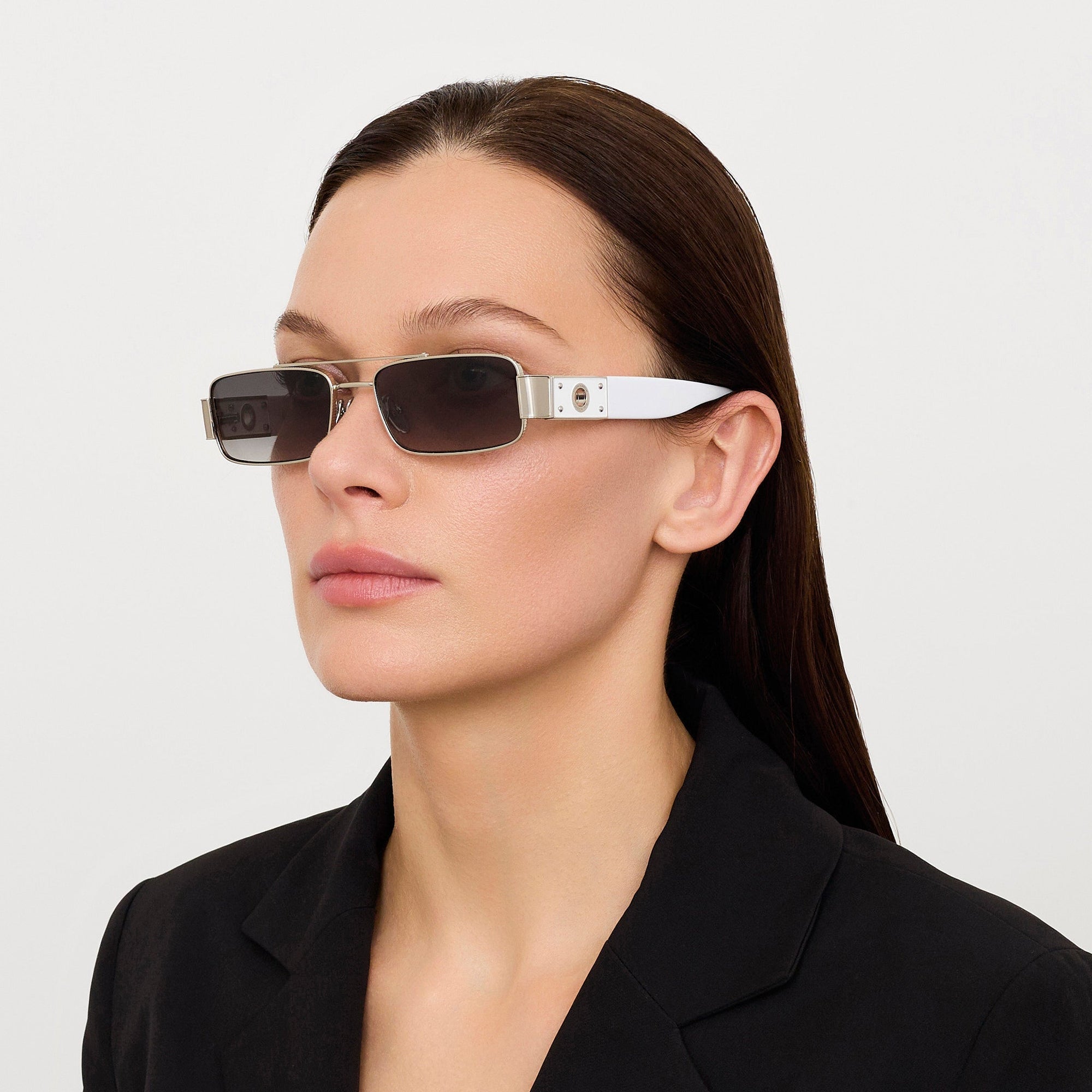 Joey Sunglasses in 22K White Gold and Grey
