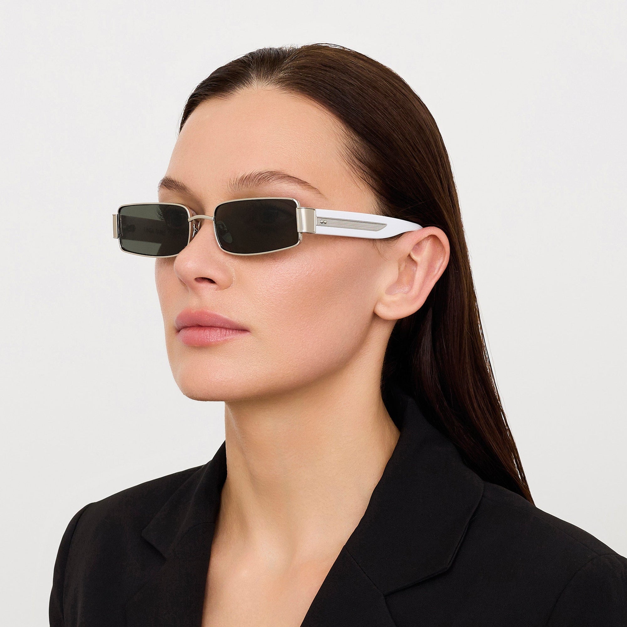 Kaia Sunglasses in 22K White Gold and Grey