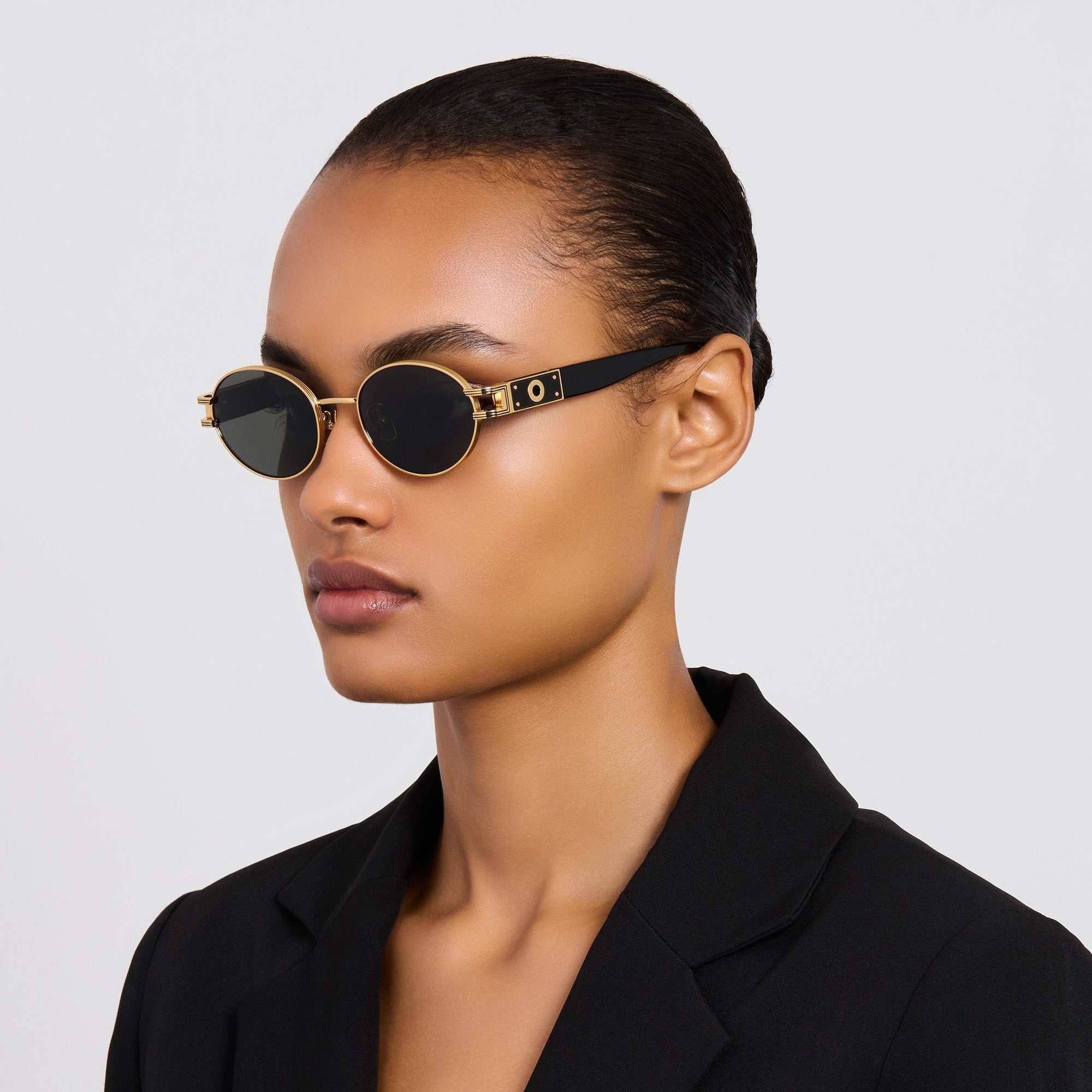 Phoebe Sunglasses in 22K Gold and Grey