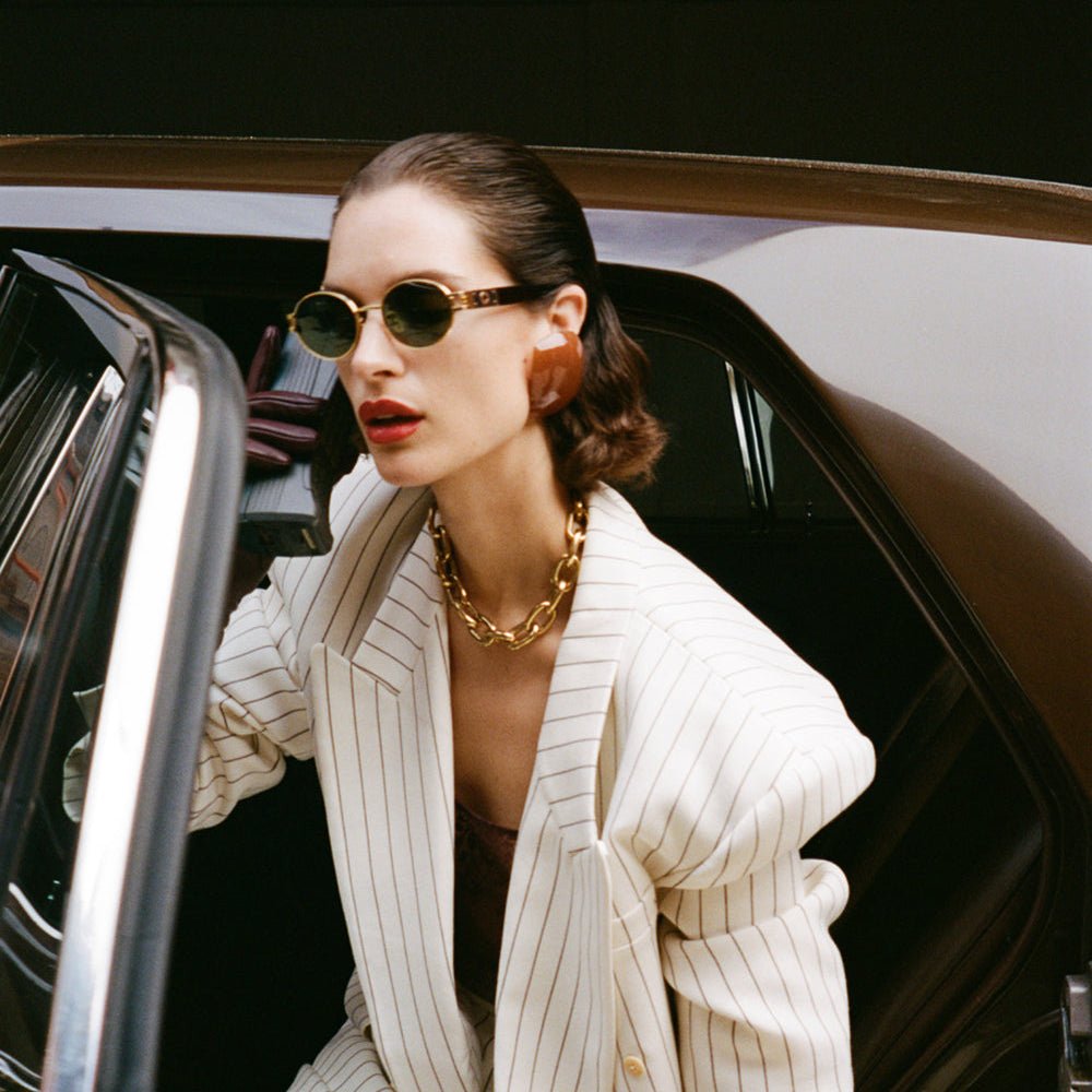 Phoebe Sunglasses in 22K Gold and Grey