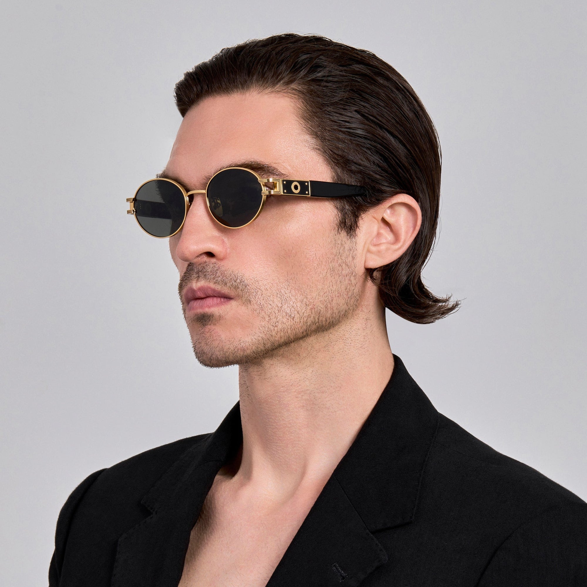 Phoebe Sunglasses in 22K Gold and Grey
