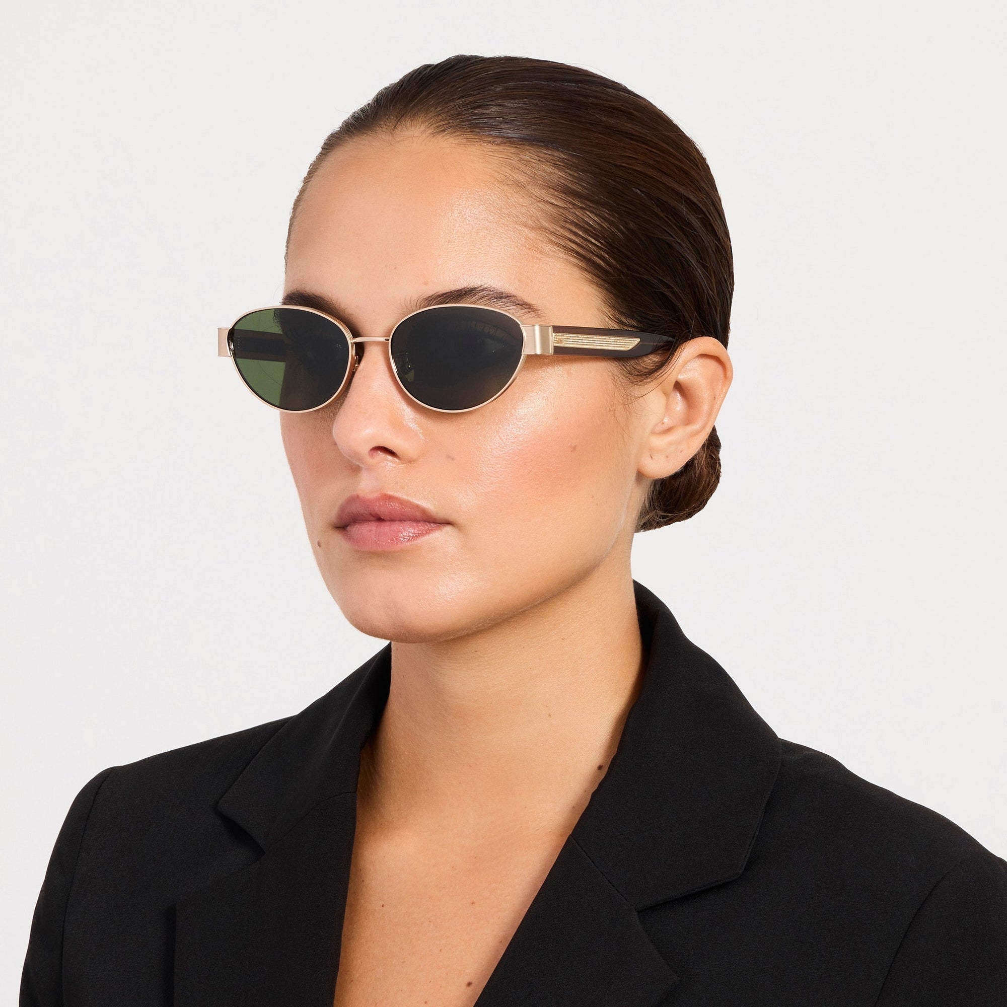 Sheri Sunglasses in Matt Champagne and Green