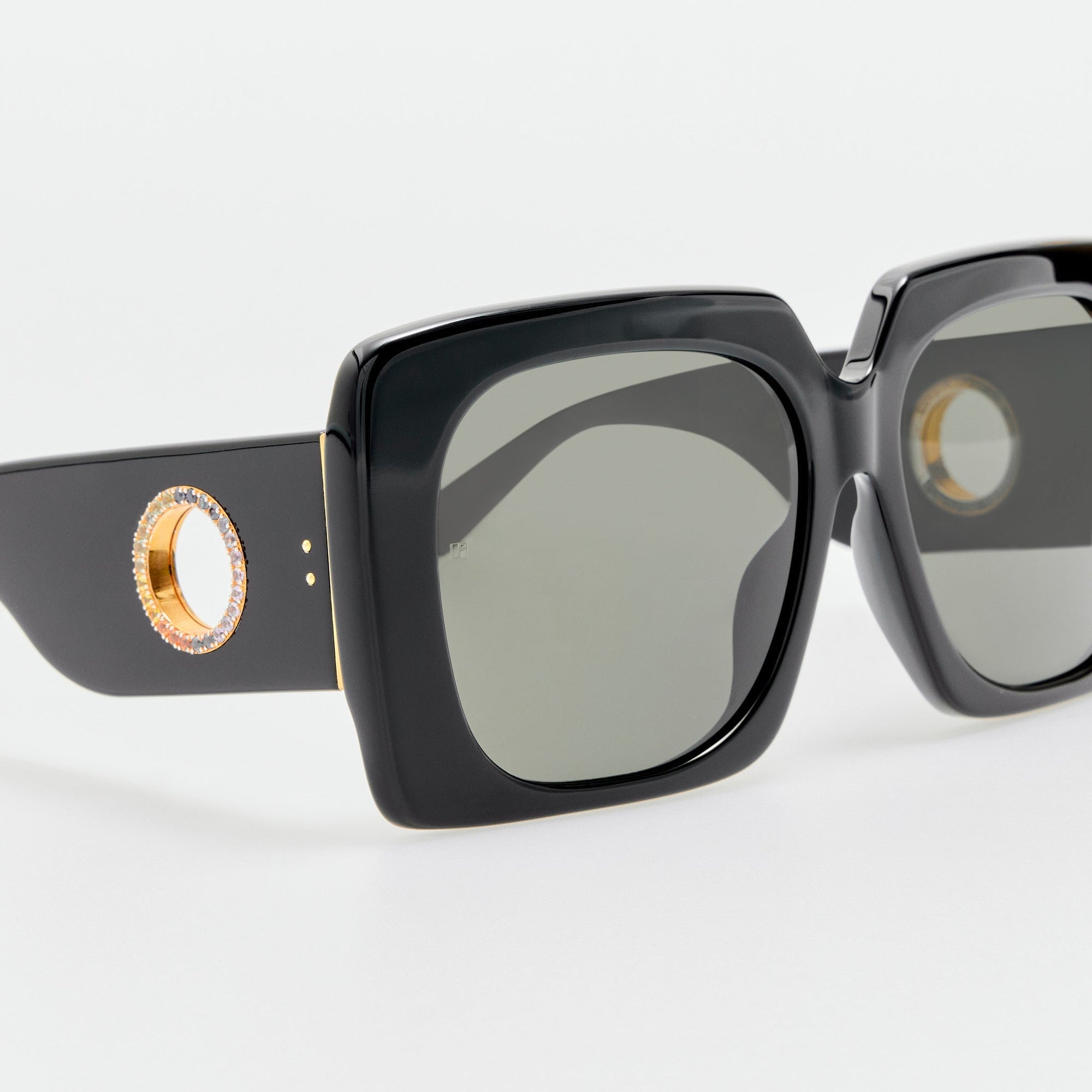 Sierra Sunglasses in Black with Rainbow Sapphires and 22K Gold