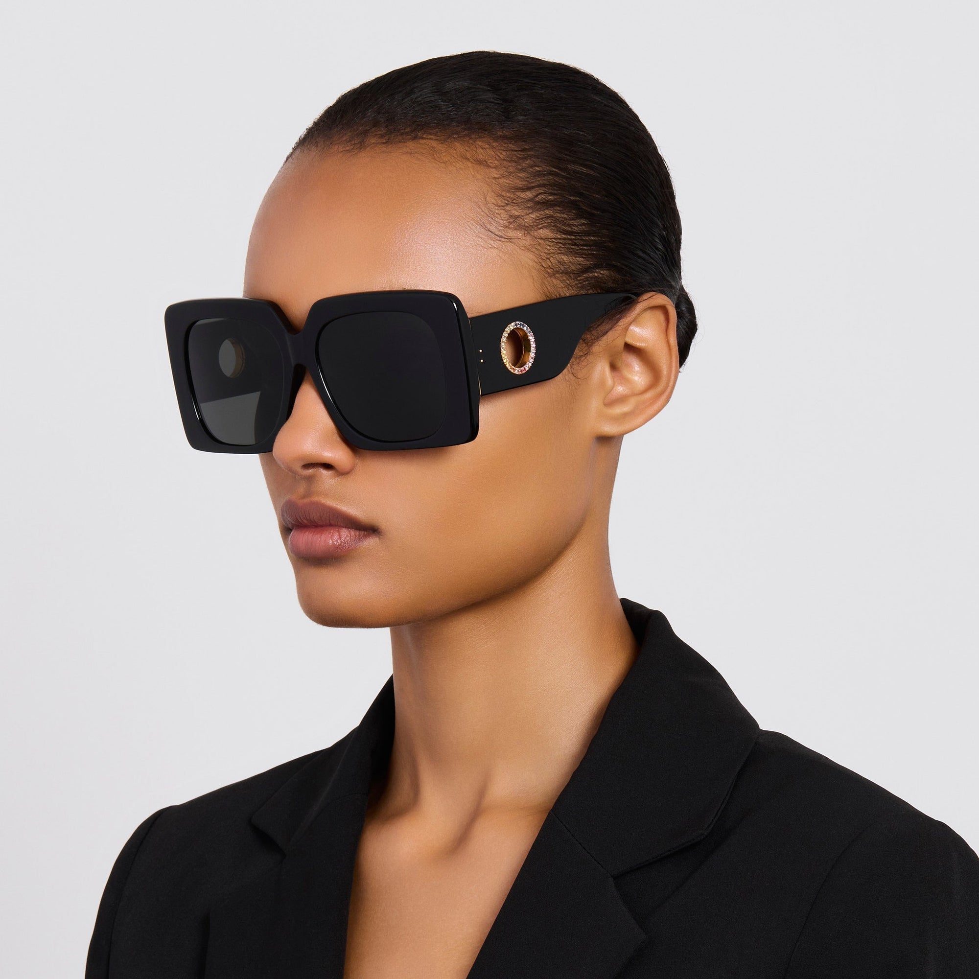 Sierra Sunglasses in Black with Rainbow Sapphires and 22K Gold