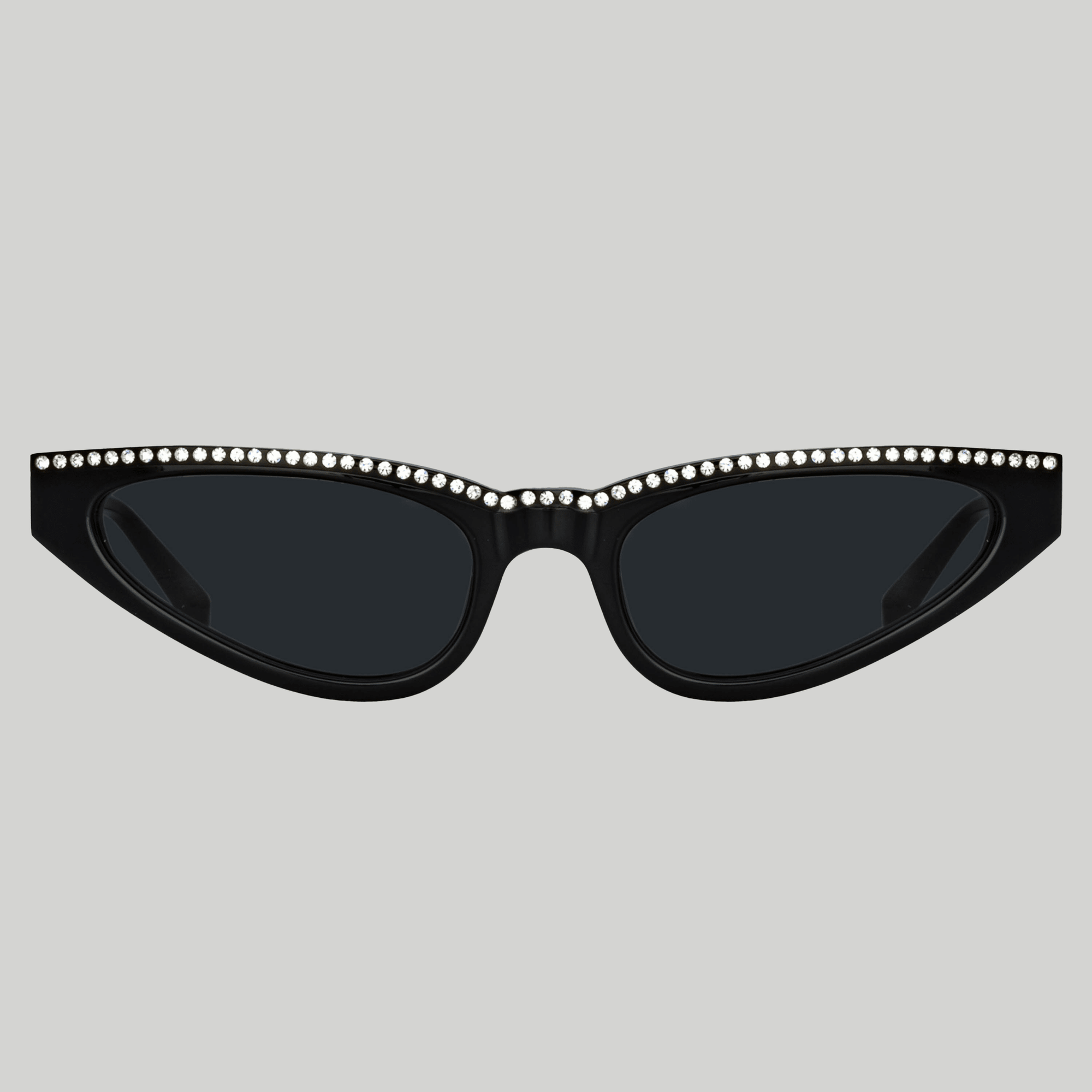 Slim Cat Eye Sunglasses in Black and Crystals